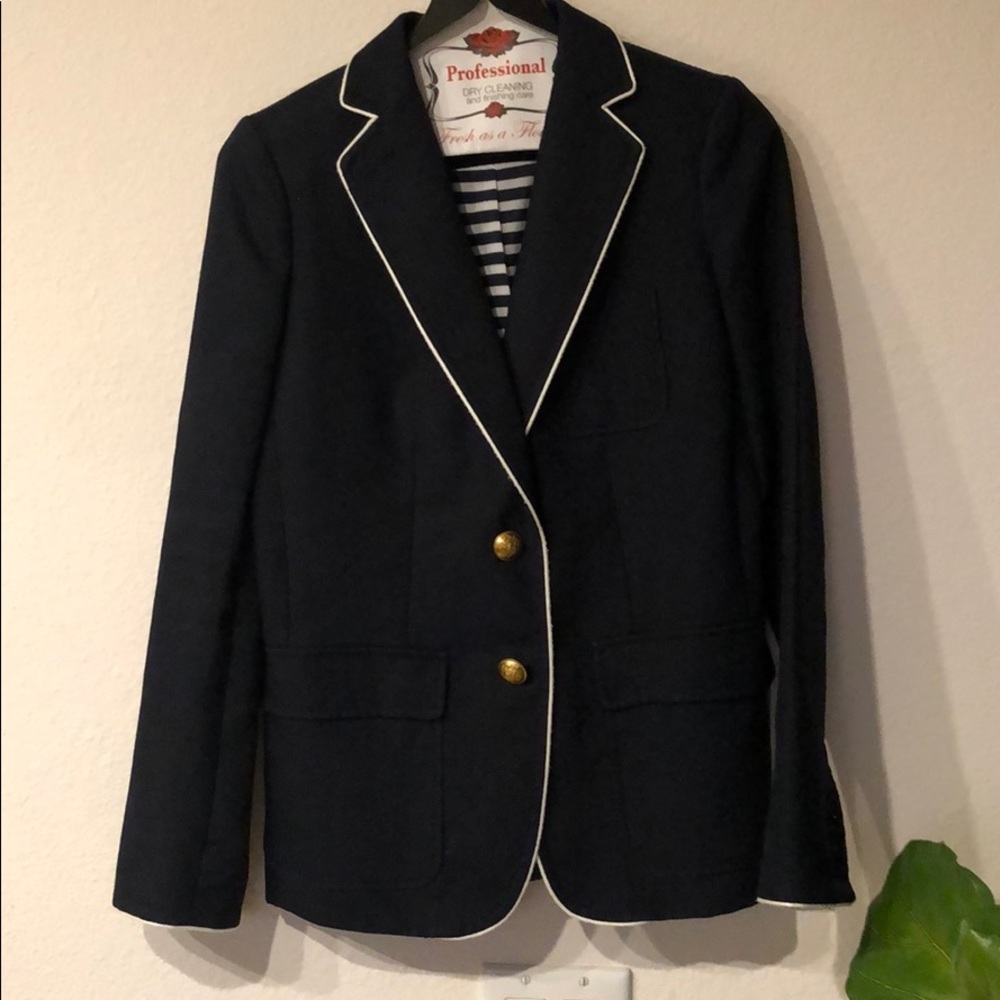 J Crew Navy Linen Nautical Blazer 0